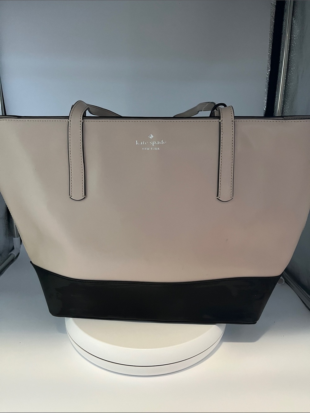 kate spade Two-Tone Beige and Black Leather Tote